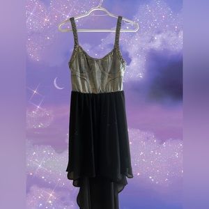 High low denim and black flowy dress